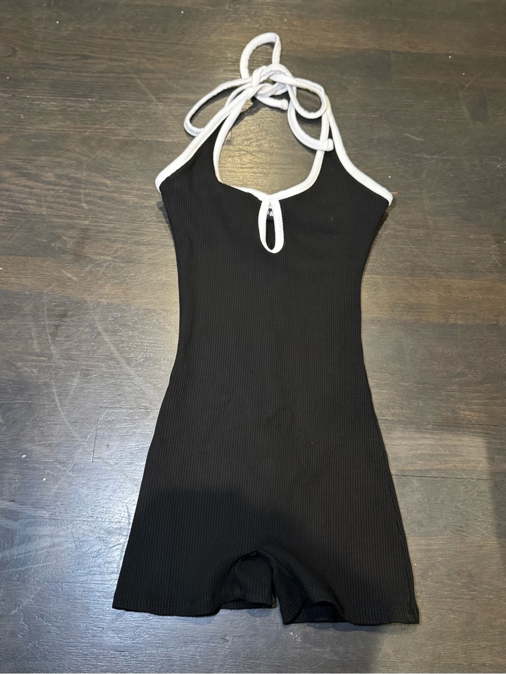 Fashion Nova Black Bodysuit with White Trim Halter